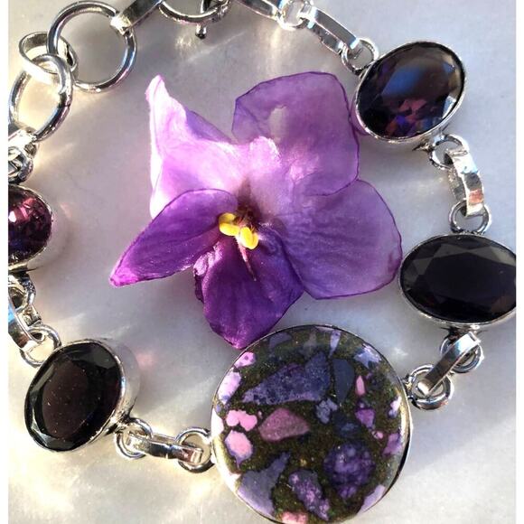 925 Sterling Spiny Oyster & Amethyst Bracelet 8" - Picture 1 of 5